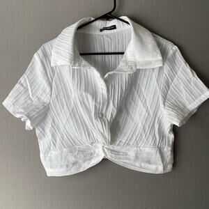 Shein Curve‎ sz XL pleated white crop top